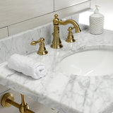 Edwardian 30-Inch Carrara Marble Console Sink with Brass Legs (8-Inch, 3-Hole)