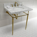 Edwardian 30-Inch Carrara Marble Console Sink with Brass Legs (8-Inch, 3-Hole)