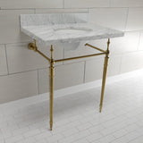Edwardian 30-Inch Carrara Marble Console Sink with Brass Legs (8-Inch, 3-Hole)
