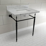 Edwardian 30-Inch Carrara Marble Console Sink with Brass Legs (8-Inch, 3-Hole)