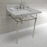 Edwardian 30-Inch Carrara Marble Console Sink with Brass Legs (8-Inch, 3-Hole)