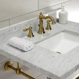 Edwardian 30-Inch Carrara Marble Console Sink with Brass Legs (8-Inch, 3-Hole)
