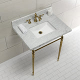 Edwardian 30-Inch Carrara Marble Console Sink with Brass Legs (8-Inch, 3-Hole)