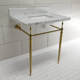 Edwardian 30-Inch Carrara Marble Console Sink with Brass Legs (8-Inch, 3-Hole)