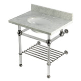 Templeton 30-Inch Carrara Marble Console Sink with Acrylic Legs and Shelf (8-Inch, 3-Hole)