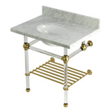 Templeton 30-Inch Carrara Marble Console Sink with Acrylic Legs and Shelf (8-Inch, 3-Hole)