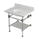 Templeton 30-Inch Carrara Marble Console Sink with Acrylic Legs and Shelf (8-Inch, 3-Hole)