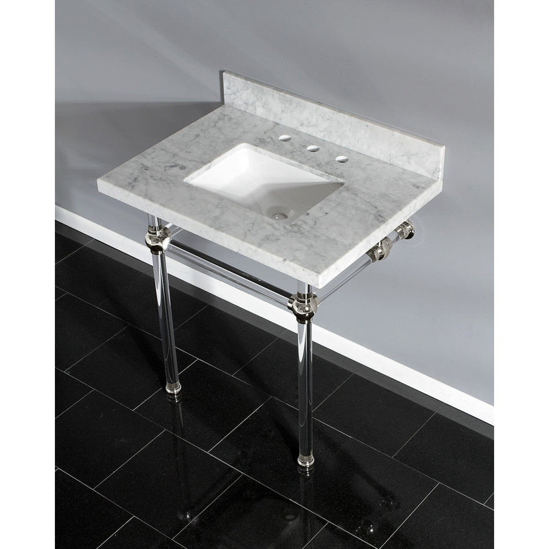 Templeton 30-Inch Carrara Marble Vanity Top with Acrylic Legs (8-Inch, 3-Hole)