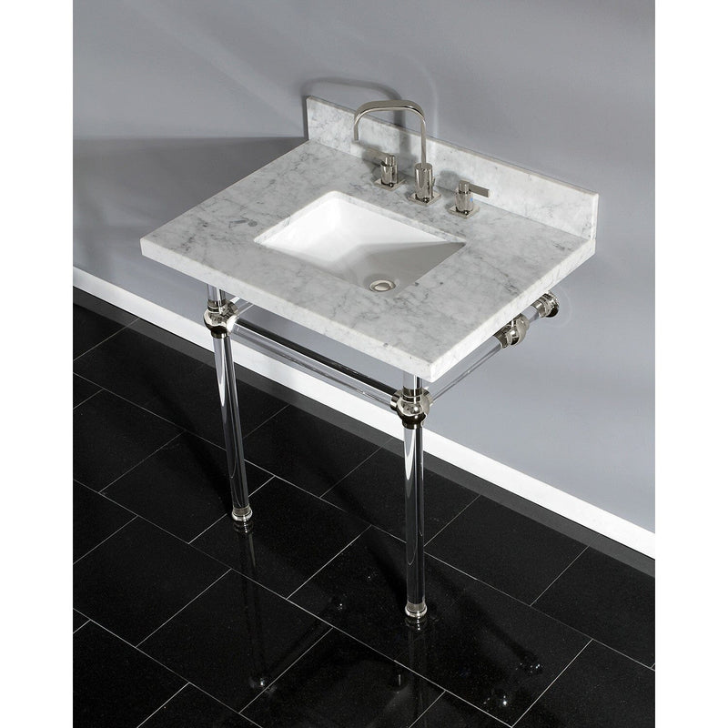 Templeton 30-Inch Carrara Marble Vanity Top with Acrylic Legs (8-Inch, 3-Hole)