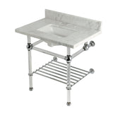 Templeton 30-Inch Carrara Marble Console Sink with Acrylic Legs and Shelf (8-Inch, 3-Hole)