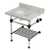 Templeton 30-Inch Carrara Marble Console Sink with Acrylic Legs and Shelf (8-Inch, 3-Hole)