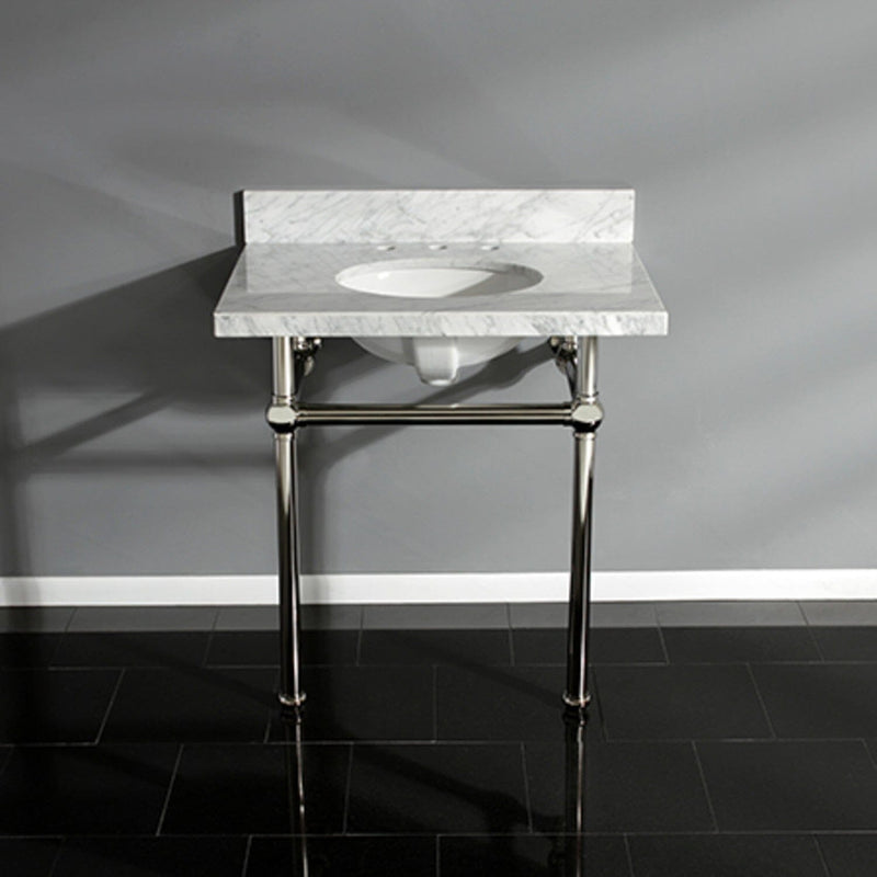 Templeton 30-Inch Carrara Marble Vanity Top with Brass Legs (8-Inch, 3-Hole)