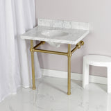 Templeton 30-Inch Carrara Marble Vanity Top with Brass Legs (8-Inch, 3-Hole)