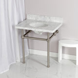 Templeton 30-Inch Carrara Marble Vanity Top with Brass Legs (8-Inch, 3-Hole)