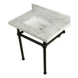 Templeton 30-Inch Carrara Marble Vanity Top with Brass Legs (8-Inch, 3-Hole)