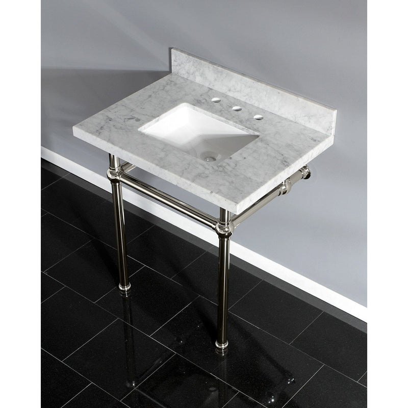 Templeton 30-Inch Carrara Marble Vanity Top with Brass Legs (8-Inch, 3-Hole)