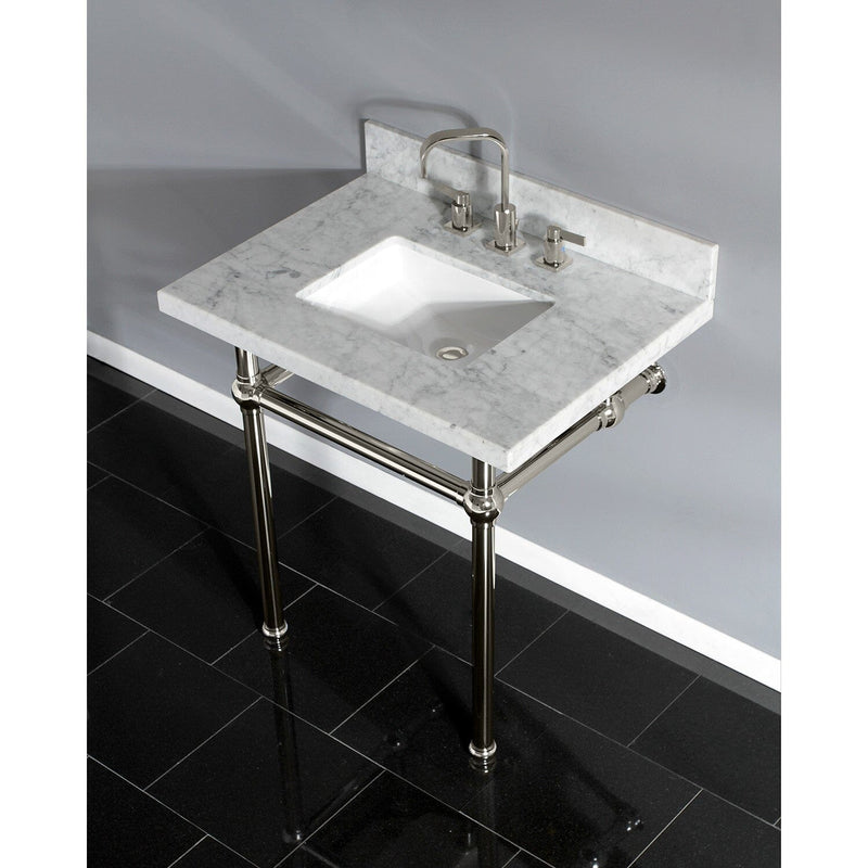 Templeton 30-Inch Carrara Marble Vanity Top with Brass Legs (8-Inch, 3-Hole)