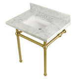 Templeton 30-Inch Carrara Marble Vanity Top with Brass Legs (8-Inch, 3-Hole)