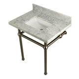 Templeton 30-Inch Carrara Marble Vanity Top with Brass Legs (8-Inch, 3-Hole)