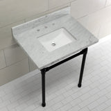 Dreyfuss 30-Inch Carrara Marble Vanity Top with Stainless Steel Legs (8-Inch, 3-Hole)
