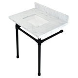 Dreyfuss 30-Inch Carrara Marble Vanity Top with Stainless Steel Legs (8-Inch, 3-Hole)