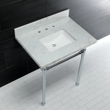 Dreyfuss 30-Inch Carrara Marble Vanity Top with Stainless Steel Legs (8-Inch, 3-Hole)