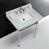 Dreyfuss 30-Inch Carrara Marble Vanity Top with Stainless Steel Legs (8-Inch, 3-Hole)