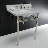 Dreyfuss 30-Inch Carrara Marble Vanity Top with Stainless Steel Legs (8-Inch, 3-Hole)