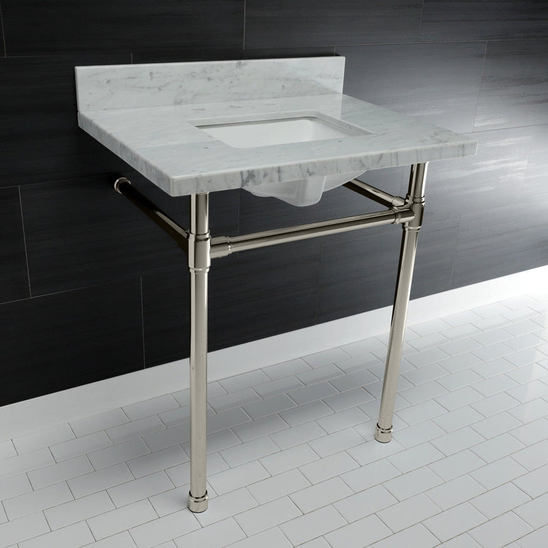Dreyfuss 30-Inch Carrara Marble Vanity Top with Stainless Steel Legs (8-Inch, 3-Hole)