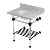 Templeton 30-Inch Carrara Marble Console Sink with Acrylic Legs and Shelf (8-Inch, 3-Hole)
