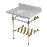 Templeton 30-Inch Carrara Marble Console Sink with Acrylic Legs and Shelf (8-Inch, 3-Hole)