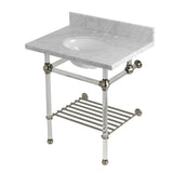 Templeton 30-Inch Carrara Marble Console Sink with Acrylic Legs and Shelf (8-Inch, 3-Hole)