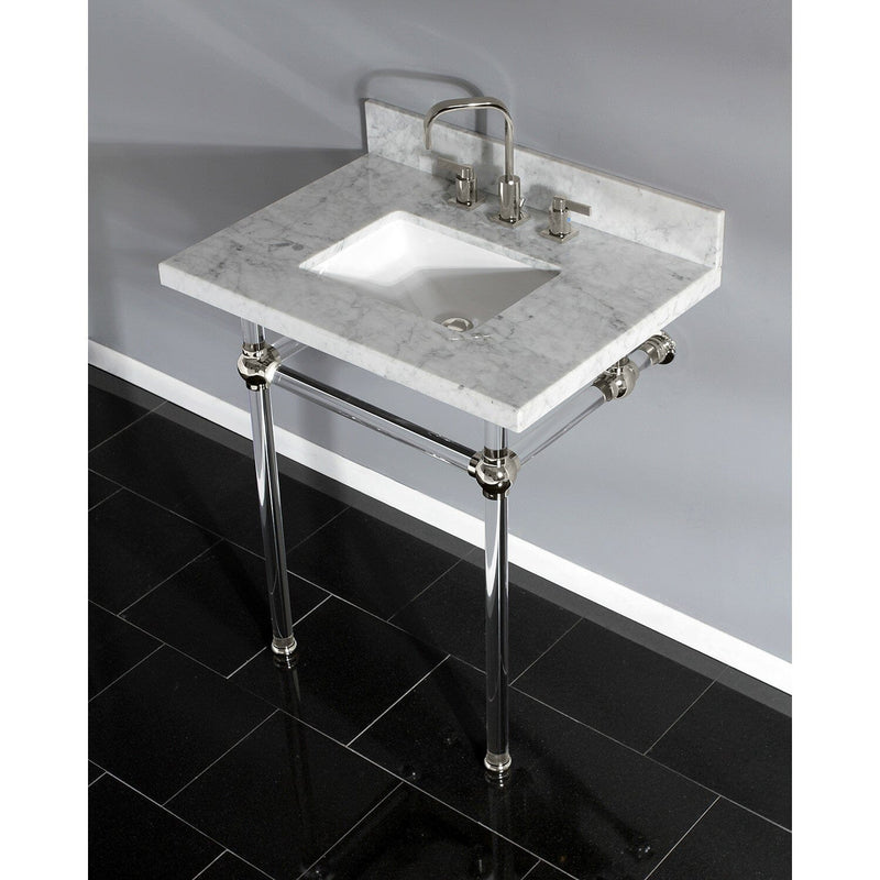 Templeton 30-Inch Carrara Marble Vanity Top with Acrylic Legs (8-Inch, 3-Hole)