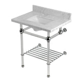 Templeton 30-Inch Carrara Marble Console Sink with Acrylic Legs and Shelf (8-Inch, 3-Hole)