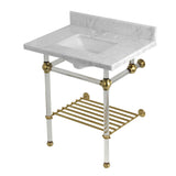 Templeton 30-Inch Carrara Marble Console Sink with Acrylic Legs and Shelf (8-Inch, 3-Hole)