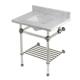 Templeton 30-Inch Carrara Marble Console Sink with Acrylic Legs and Shelf (8-Inch, 3-Hole)