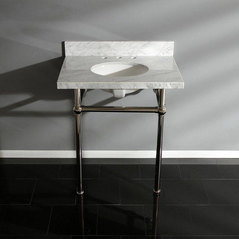 Templeton 30-Inch Carrara Marble Vanity Top with Brass Legs (8-Inch, 3-Hole)