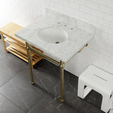 Templeton 30-Inch Carrara Marble Vanity Top with Brass Legs (8-Inch, 3-Hole)