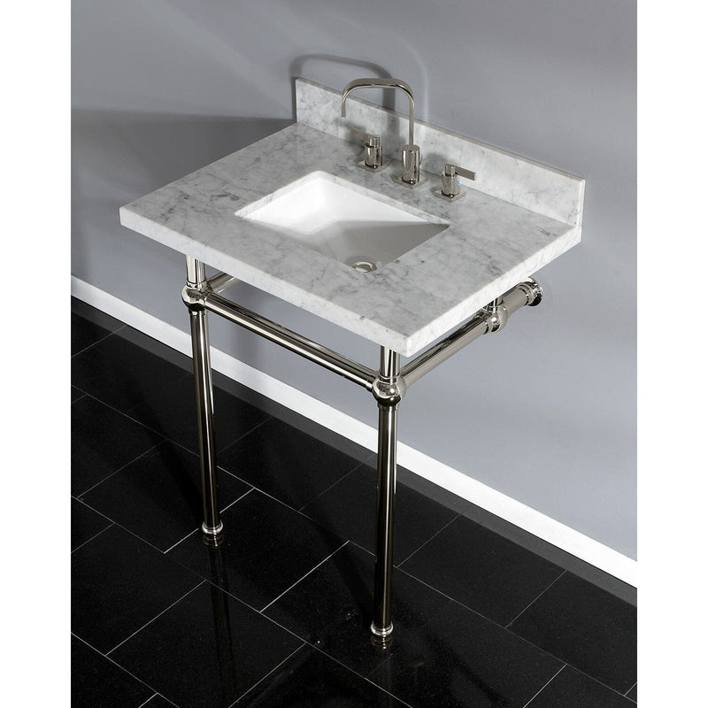 Templeton 30-Inch Carrara Marble Vanity Top with Brass Legs (8-Inch, 3-Hole)