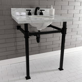 Monarch 30-Inch Carrara Marble Console Sink with Stainless Steel Legs (8-Inch, 3-Hole)
