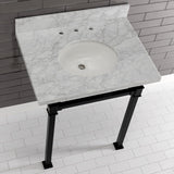 Monarch 30-Inch Carrara Marble Console Sink with Stainless Steel Legs (8-Inch, 3-Hole)