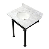 Monarch 30-Inch Carrara Marble Console Sink with Stainless Steel Legs (8-Inch, 3-Hole)