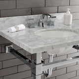 Monarch 30-Inch Carrara Marble Console Sink with Stainless Steel Legs (8-Inch, 3-Hole)
