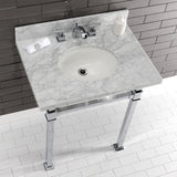Monarch 30-Inch Carrara Marble Console Sink with Stainless Steel Legs (8-Inch, 3-Hole)