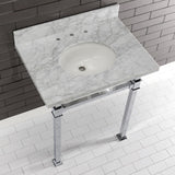 Monarch 30-Inch Carrara Marble Console Sink with Stainless Steel Legs (8-Inch, 3-Hole)