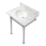 Monarch 30-Inch Carrara Marble Console Sink with Stainless Steel Legs (8-Inch, 3-Hole)