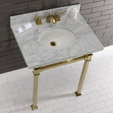 Monarch 30-Inch Carrara Marble Console Sink with Stainless Steel Legs (8-Inch, 3-Hole)