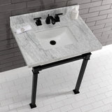 Monarch 30-Inch Carrara Marble Console Sink with Stainless Steel Legs (8-Inch, 3-Hole)