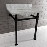 Monarch 30-Inch Carrara Marble Console Sink with Stainless Steel Legs (8-Inch, 3-Hole)