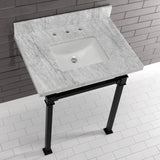 Monarch 30-Inch Carrara Marble Console Sink with Stainless Steel Legs (8-Inch, 3-Hole)